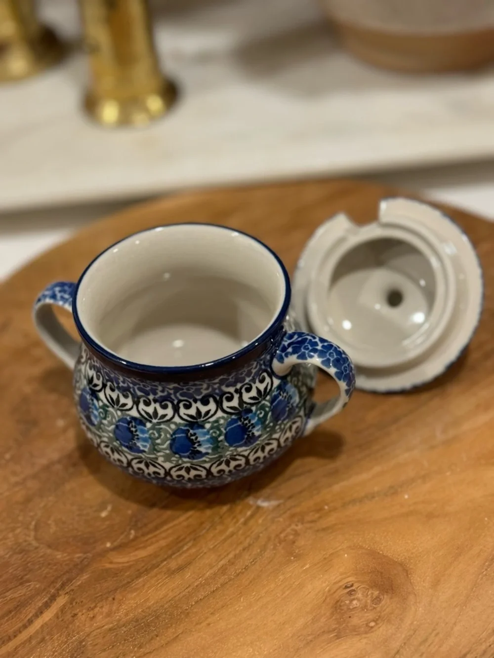 Hand Made in Poland Polish Pottery/ Sugar Bowl, 7 oz -
